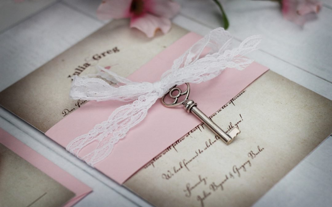Vintage Wedding Invitations with Lace and Skeleton Key