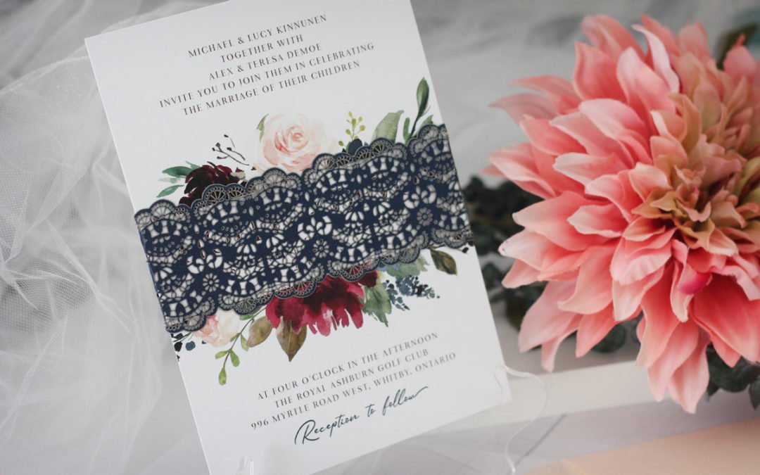 Watercolour Flowers Wedding Invitations with Laser-cut Belly Band