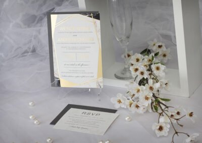 Geometric gold foil and marble wedding invitations