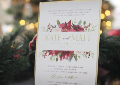 Christmas poinsettia gold foil wedding invitations