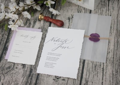 Deckle Edge Vellum Wrap Wedding Invitations with Wax Seal
