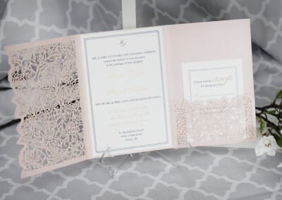 Blush Laser Cut Pocket Fold Wedding Invitation